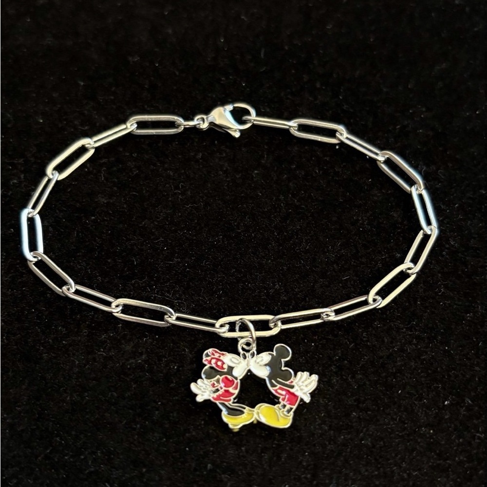Minnie and Mickey Mouse kissing “paper clip” chain bracelet or anklet